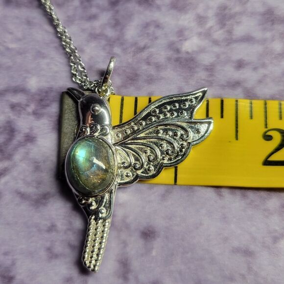 Malagasy Labradorite Hummingbird Pendant Necklace - Picture 8 of 15